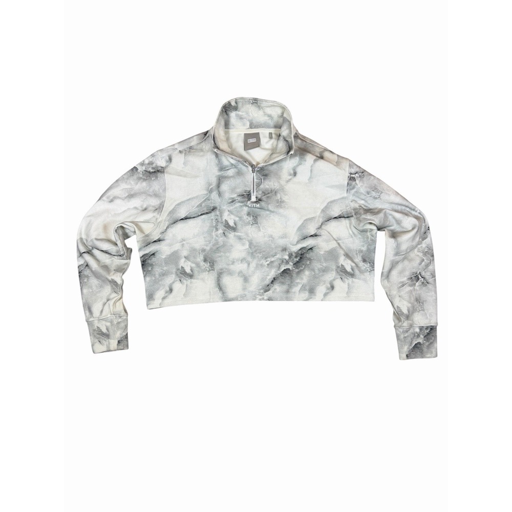 KITH Women's Abstract Marble Print Cropped Quarter Zip Sweatshirt Large